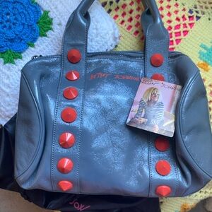 Betsey Johnson Gray Shoulder Bag with Red Accents